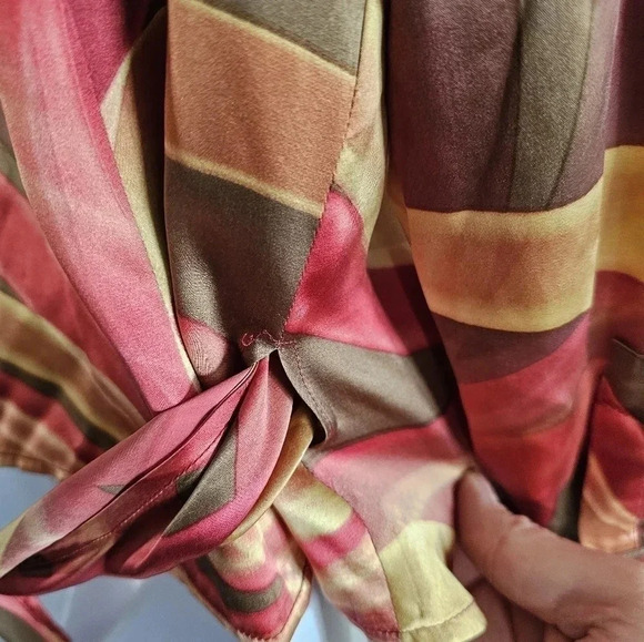 Lafayette 148 New York Size 6 Silk Wrap Blouse Gold Brown Red Luxury Career Top - Picture 7 of 10
